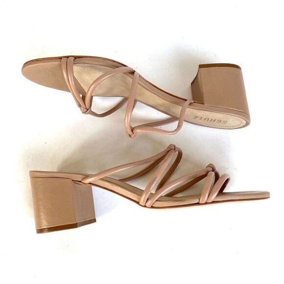 Schutz Princey Leather Strappy Block Heel Slide Sandals Nude Size 10.5 - Picture 5 of 10